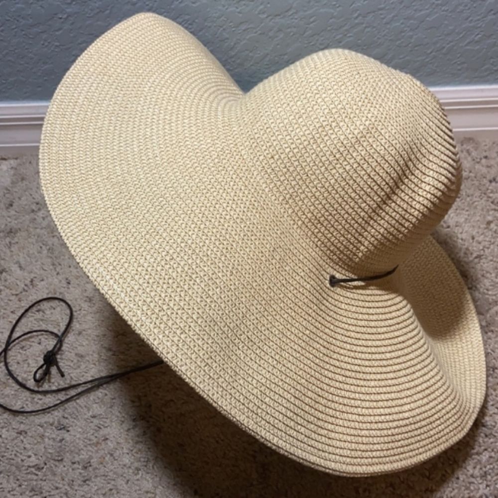 Natural Straw Floppy Hat sun fun sport vacation womens tan brown travel Visor - Picture 9 of 13